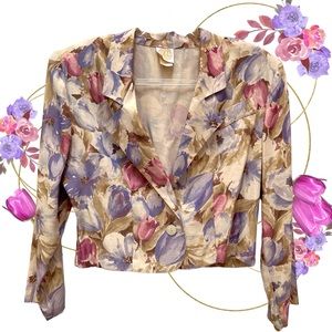 Vintage 80s 90s Cropped Floral Blazer Preppy Bloomcore Princess Diana Easter